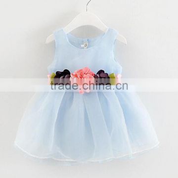Wholesale hot sale promotional appliques flowers sleeveless baby girl dress