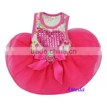 White Hot Pink Rose Flower Heart Crystal Party Dress Small Pet Dog Clothes XS-L