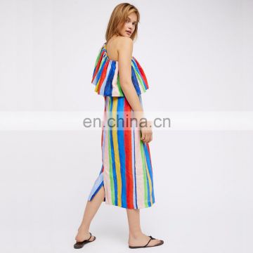 2017 new fashion design women one shoulder dress with colorful print