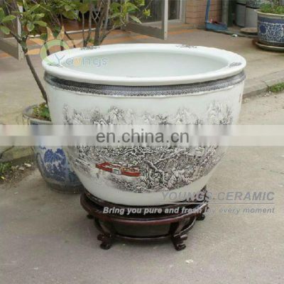 Retail big completely weatherproof porcelain ceramic fish pot and garden planter pot