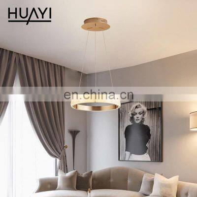 Huayi New Arrival Dining Room Indoor Decoration Aluminum Acrylic Golden LED Round Pendant Light