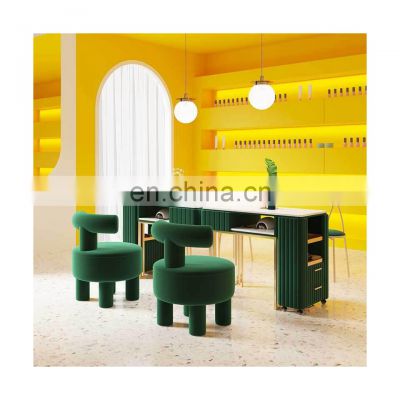 Factory High-end Iron Marble Manicure Table And Chair Modern Luxury Beauty Salon Nail Table In Sale