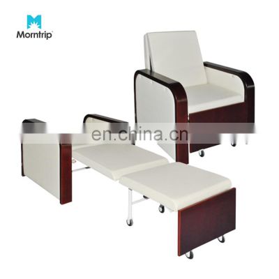 Hot Selling Movable Stainless Steel Legs Wooden Hospital furniture Accompany Chair Waiting Chair Foldable Sleep Chair Bed