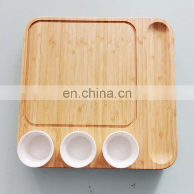 bamboo square bamboo cheese cutting board bread pizza serving board with slide-out drawer cutlery knife