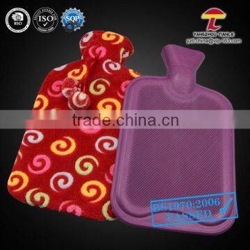 2000ml purple rubber hot water bag with classics coral fleece cover