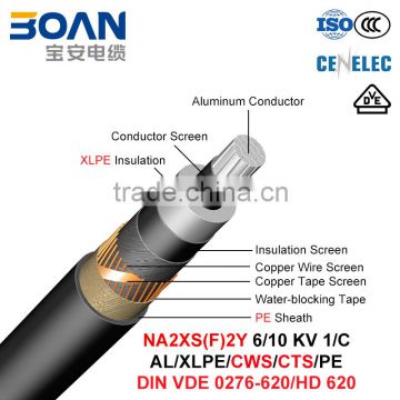 NA2XS (F) 2Y, Water Resistant Power Cable, 6/10 kV, 1/C, Al/XLPE/CWS/CTS/PE (HD 620 10C/VDE 0276-620)