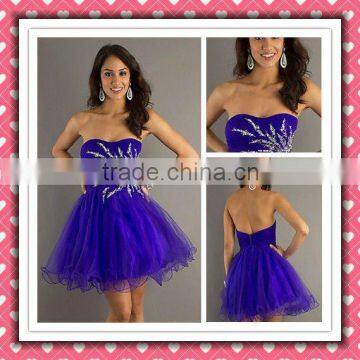 2012 Beauty Sexy Strapless Beaded Organza Short Cocktail Dress HD-007 Made in Suzhou