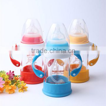 180ml unbreakable hand made drinking glass baby feeding bottle custom logo printed milk glass nursing bottle factory