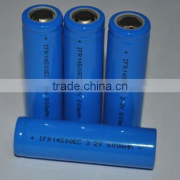 3.2V 600mAh 14500 cylindrical lifepo4 battery