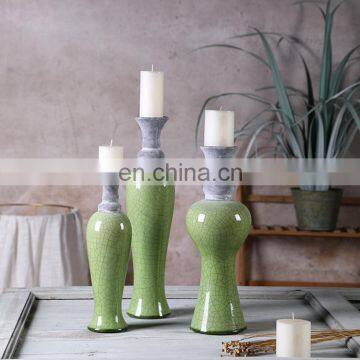 Unique light green shiny glaze wedding decoration modern fancy cheap ceramic candle holder for home decor