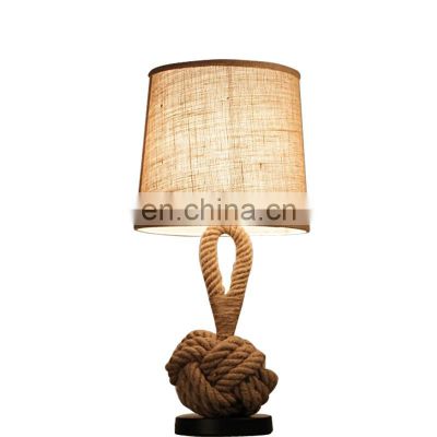 American Vintage Creative Design Hemp Rope Table Light Linen Fabric Lampshade Table Lamp for Home Decor