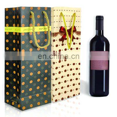 luxury wholesale art paper custom made print logo white kraft coloured paper wine bottle packaging bag with handle