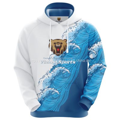 warm and comfortable white and blue hoodie with dye-sub