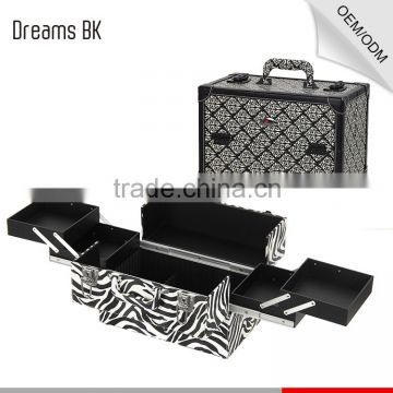 High quality PVC elegant portable makeup train case with 4 layer compartments