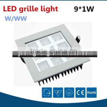 Fashionable energy saving showroom/office 9w down light led grille square, 9watts ceiling led grille lighting fixture