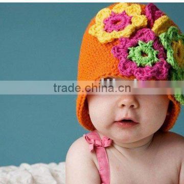 Girls Floral Chic Hand Knit Crochet Beanie Hat kufi M