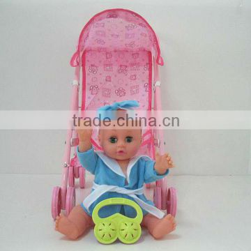 14 Inch Baby boy doll with carriage 2 clothes and IC