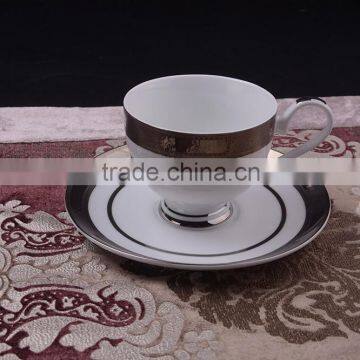 Embossed dark silver bone china Coffee/tea cup&saucer