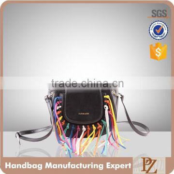 5124-2016 PAPARAZZI brand design hot sale rainbow fringe smooth PU tassel women shoulder bags