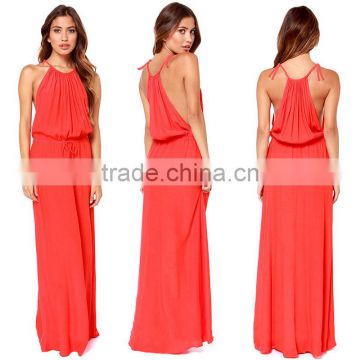 2015 Summer Latest long halter dress|Stock Wholesale halter orange maxi dress (LCHDS9)
