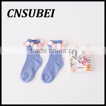 South Korea cute travel children socks with cotton balls,pure cotton contrast-color creative at home socks