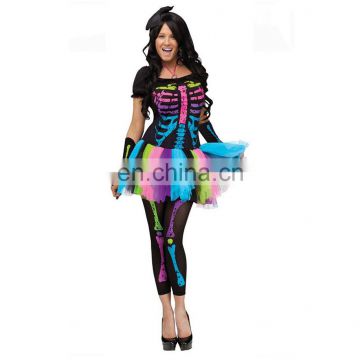 Sexy Neon Rainbow Skeleton Tutu Dress Adult Women Halloween Costume
