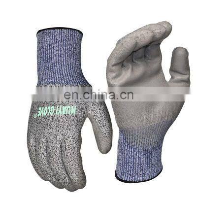 Anti slip cut resistant HPPE construction gloves hand protection safety anti cut PU coated work gloves