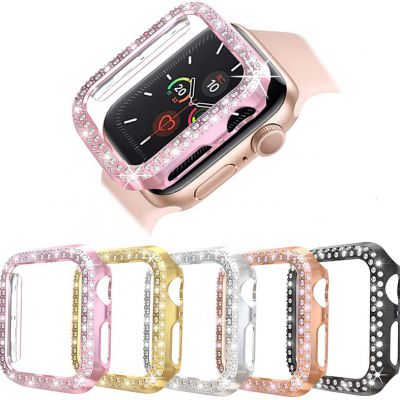 Electroplate Double Row Diamond PC Watch Case Compatible For Apple Watch 38/40mm 42/44mm