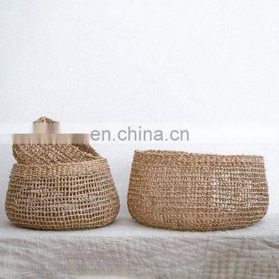 Hot Selling Round Seagrass Storage Basket Handwoven Natural Basket Boho Home Decor Wholesale