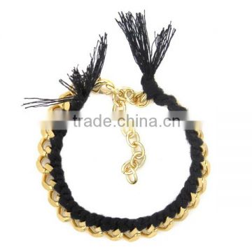 New Design Stainless Steel Gold Chain With Cotton Rope Handmade Bracelet
