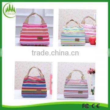 promotion canvas colorful stripe lunch bag portable insulated bag cheap cooler bag