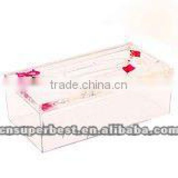Clear acrylic tissue box with flowers