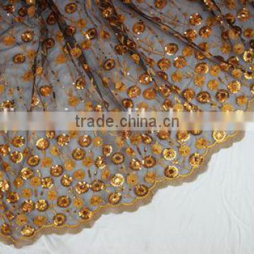 organza colorful litter sequin flower Indian Fabric Silk african fabric CL2029-1 coffee