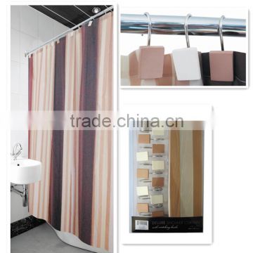 Colorful vertical stripes for 100%polyester shower curtain with hooks