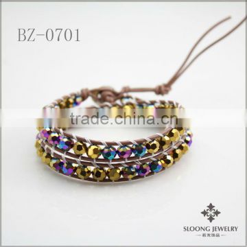 Handmade Multi Colored Crystal Leather Bracelet