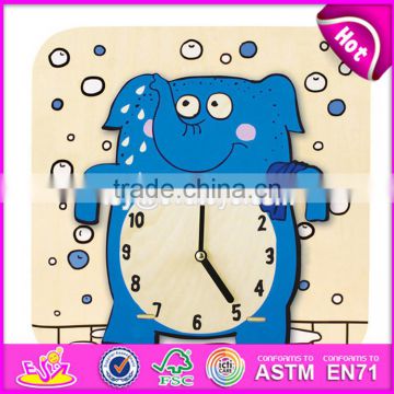 2017 New design cartoon preschool kids wooden teaching clock W14K015