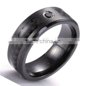 Carbon Fiber Inlay Titanium Ring for Men with CZ Stone