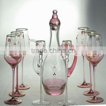 wholesales hand made 9pcs glass wine decanter set of good quality in gift box
