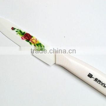 BERYL print flower 5pcs set , 3456 kitchen knives+stand+ color box,Ceramic Knife sets ABS handle,white blade