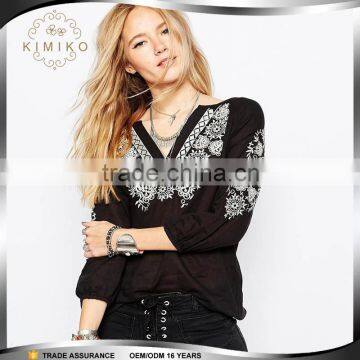 European stylish OEM embroidery New fashion woman blouse