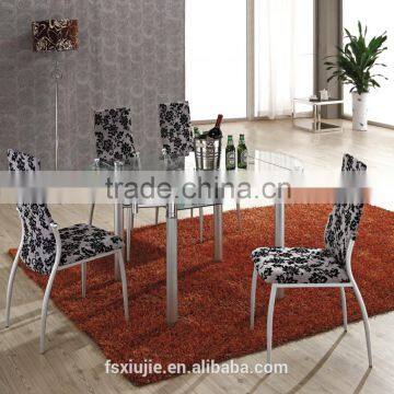 L815A Modern Dining Set with Clear Glass Top/Table + 6 luxury fabric Chairs