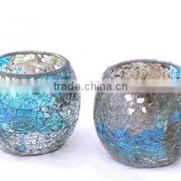 round shaped blue color mosaic candle holder