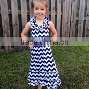 hot selling sleeveless blue chevron print dress kids wholesale chevron maxi dress