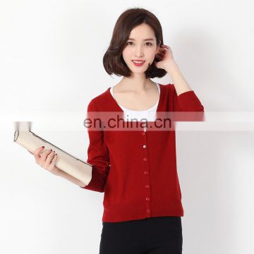 Autumn Spring high quality fashion knitted multicolor slim fit V-neck custom cardigan sweater lady manufacturer