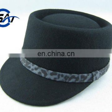 Unisex New style BLACK wool flat cap with Grosgrain band