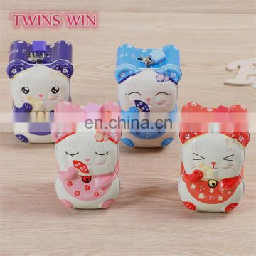 Hot sale Korean style birthday gift for girl child cute lucky cat cartoon tin money box metal piggy bank with lock and key