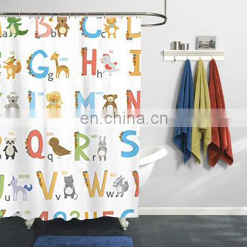 Colorful Number Alphabet Animal Printed Patterns Kids Farmhouse Shower Curtain