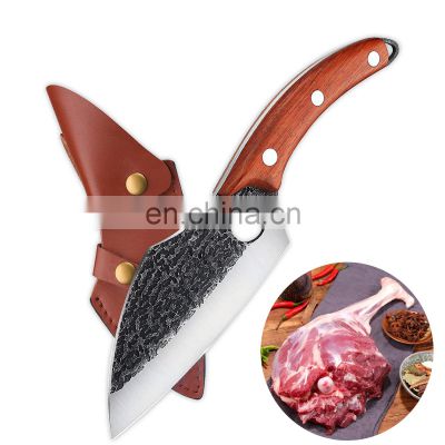 Forged Hammer Pattern Viking Stainless Steel Meat Cleaver Butcher Knife kitchen vegetable knife set with sheath