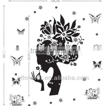 black charming women head wall decal wholesale for living room,wall sticker