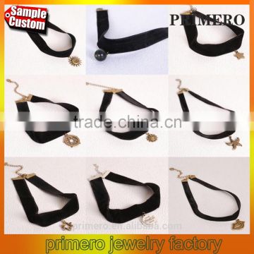 Plain Black Velvet Ribbon Choker Necklace Gothic Handmade With Charm For Women